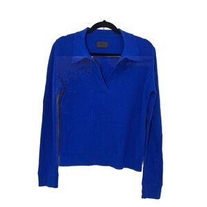 R+A Sweater Women’s XS Cashmere Royal Blue Ribbed Collared Pullover